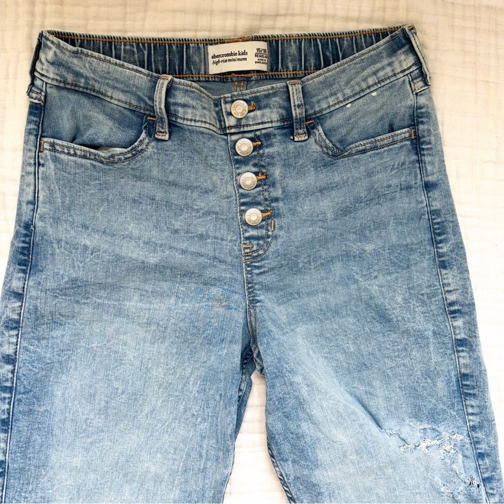 Abercrombie Kids High Rise Mini Mom Jeans 15/16 Distressed Button Fly